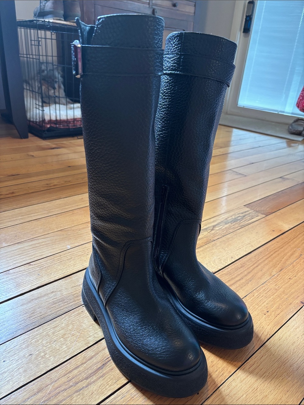 Black Tall Leather Platform Boots